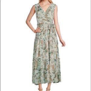 Calvin Klein Lurex Chiffon Floral Print Sleeveless Tiered Maxi Dress NWT